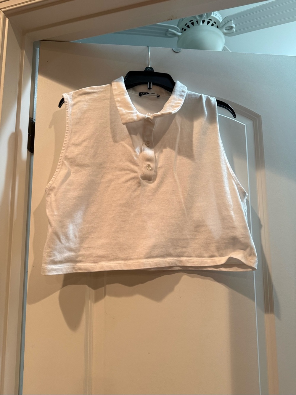 Zara White Sleeveless Knit Polo Top